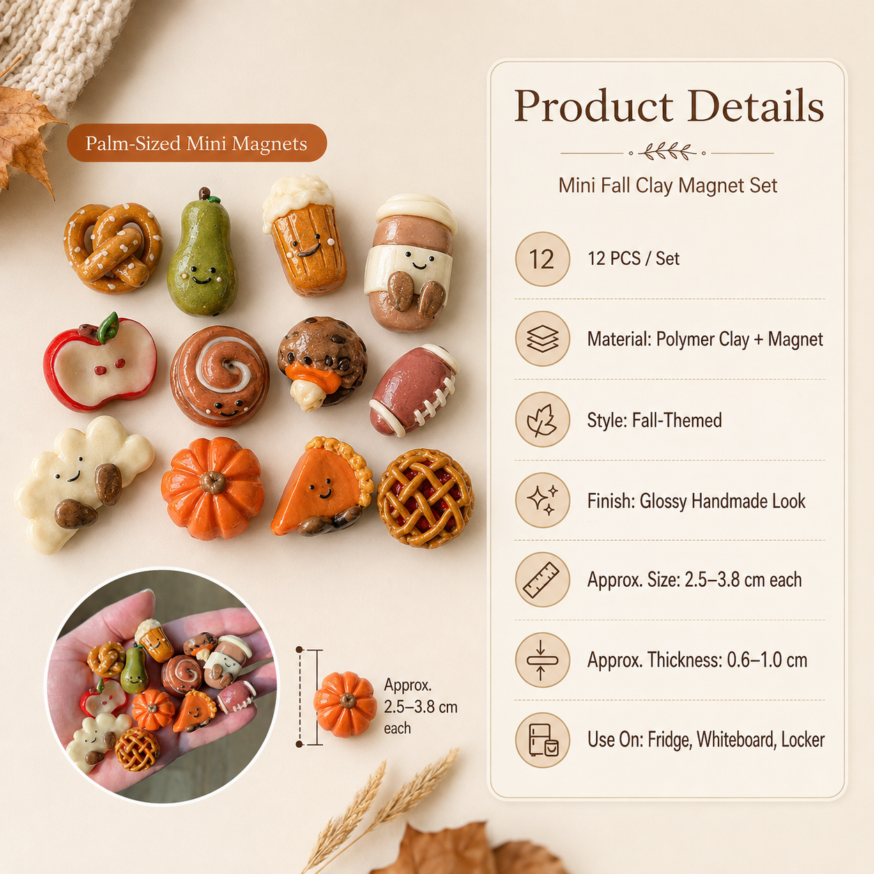 🍂 Cute Fall Clay Fridge Magnets – Cozy Autumn Decor Set