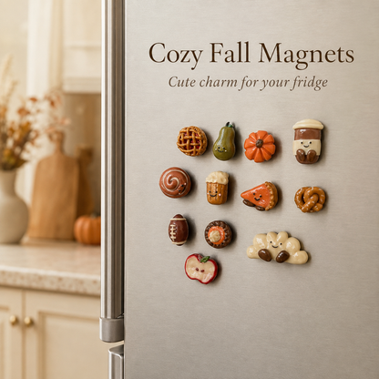 🍂 Cute Fall Clay Fridge Magnets – Cozy Autumn Decor Set
