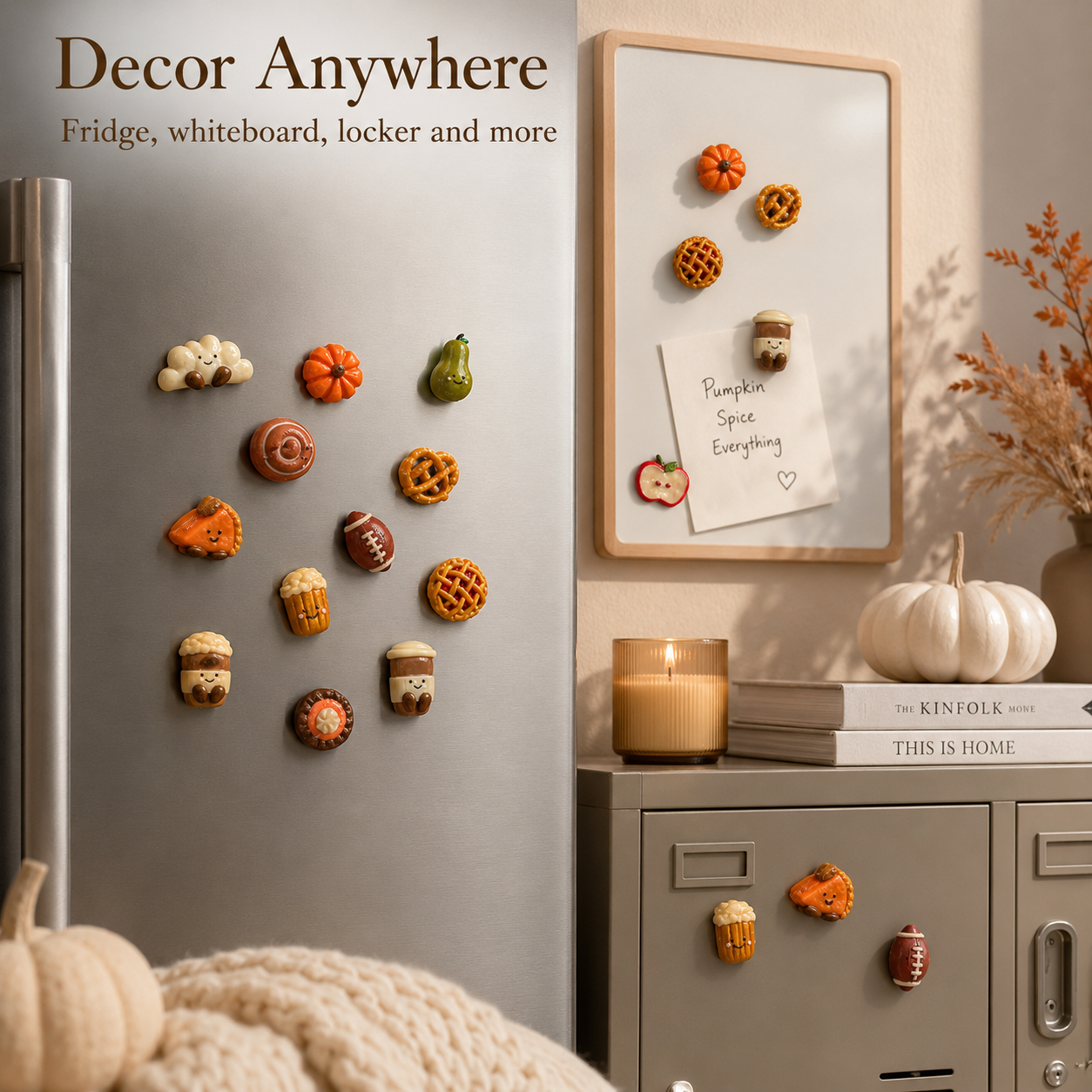 🍂 Cute Fall Clay Fridge Magnets – Cozy Autumn Decor Set