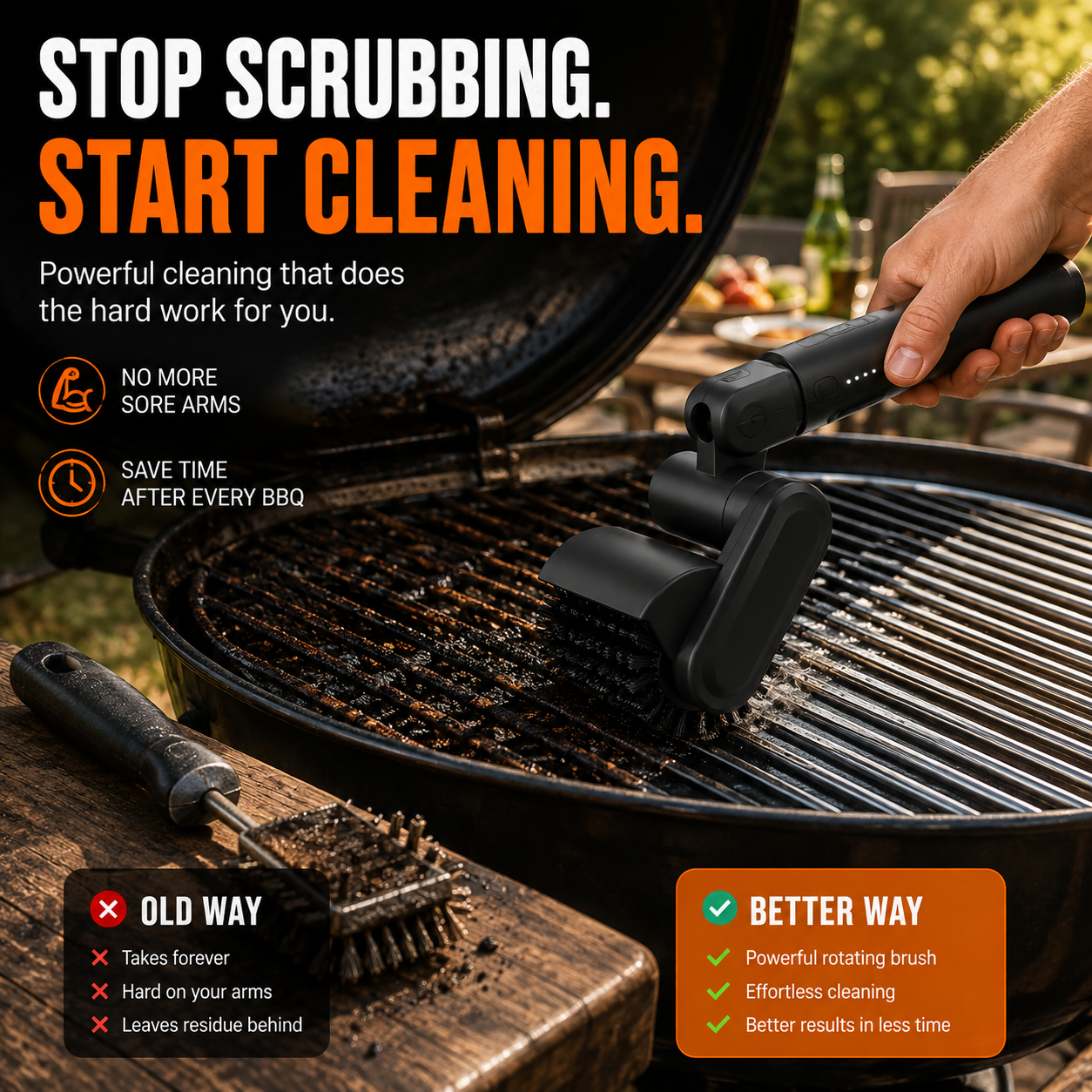 🔥 Cordless Electric Grill Cleaner Brush | 3 Speeds & 2 Brush Heads
