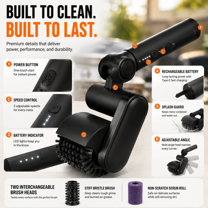 🔥 Cordless Electric Grill Cleaner Brush | 3 Speeds & 2 Brush Heads