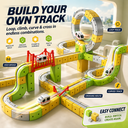 🔥66-Piece Set ,Build, Flip & Race 3D Track Set