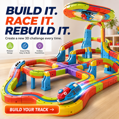 🔥66-Piece Set ,Build, Flip & Race 3D Track Set