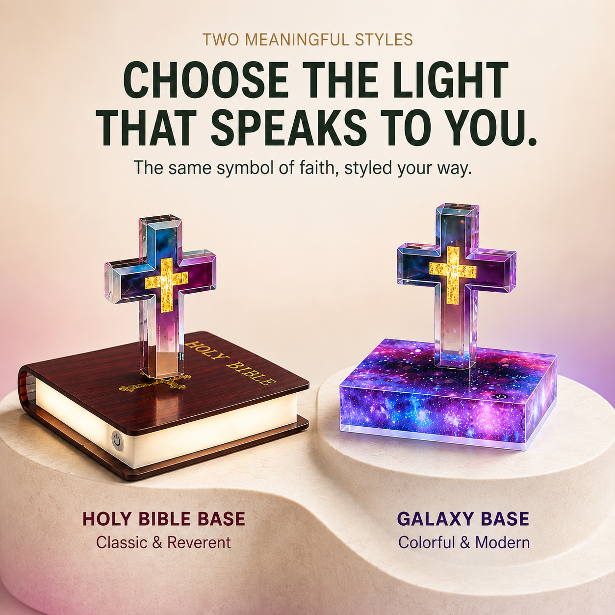 ✝️ Christian Cross LED Night Light – Holy Bible & Galaxy Base