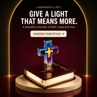 ✝️ Christian Cross LED Night Light – Holy Bible & Galaxy Base