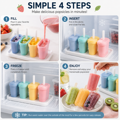 🍓 Homemade Popsicle Mold Set – Easy DIY Frozen Treat Maker
