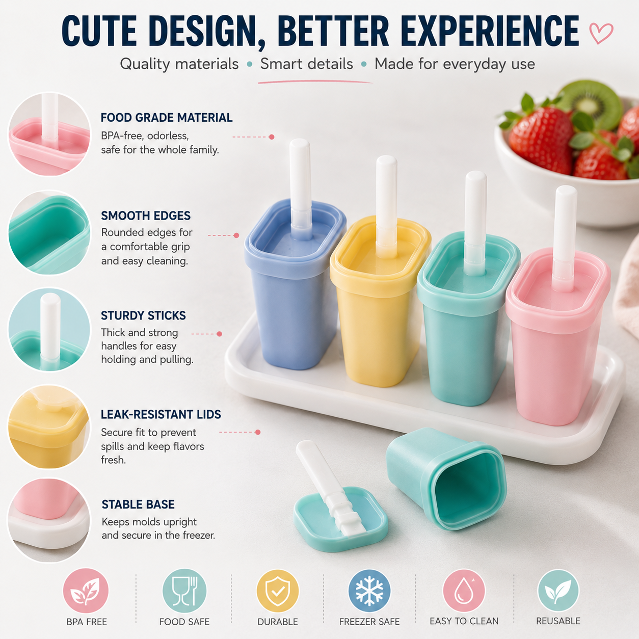 🍓 Homemade Popsicle Mold Set – Easy DIY Frozen Treat Maker
