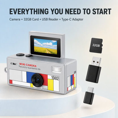 📷 Retro Flip-Screen Keychain Camera Kit – 9 Colors + 32GB Card