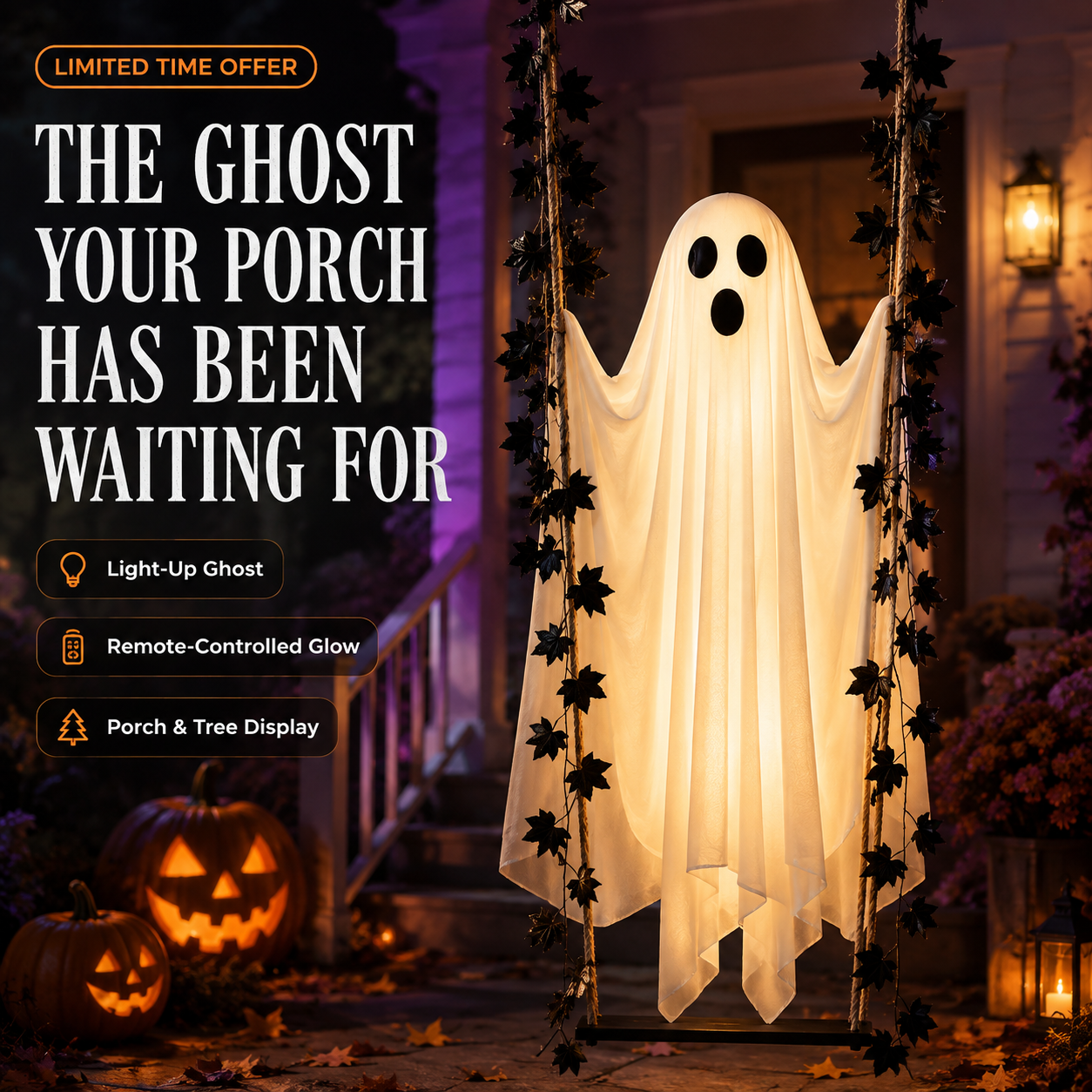 👻 Light-Up Swinging Ghost Halloween Decoration
