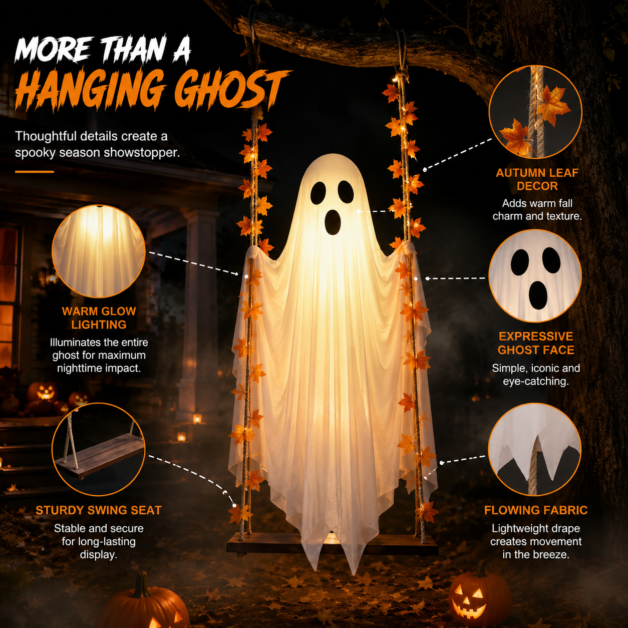 👻 Light-Up Swinging Ghost Halloween Decoration