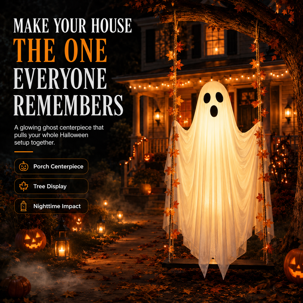 👻 Light-Up Swinging Ghost Halloween Decoration