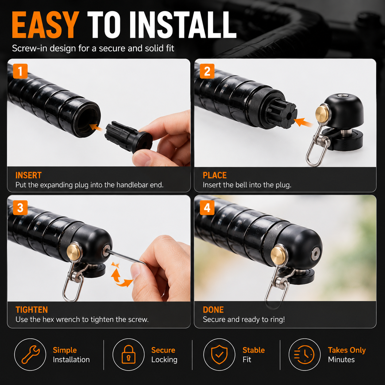 🔔 80dB Bar-End Bike Bell – Space-Saving Handlebar End Bell