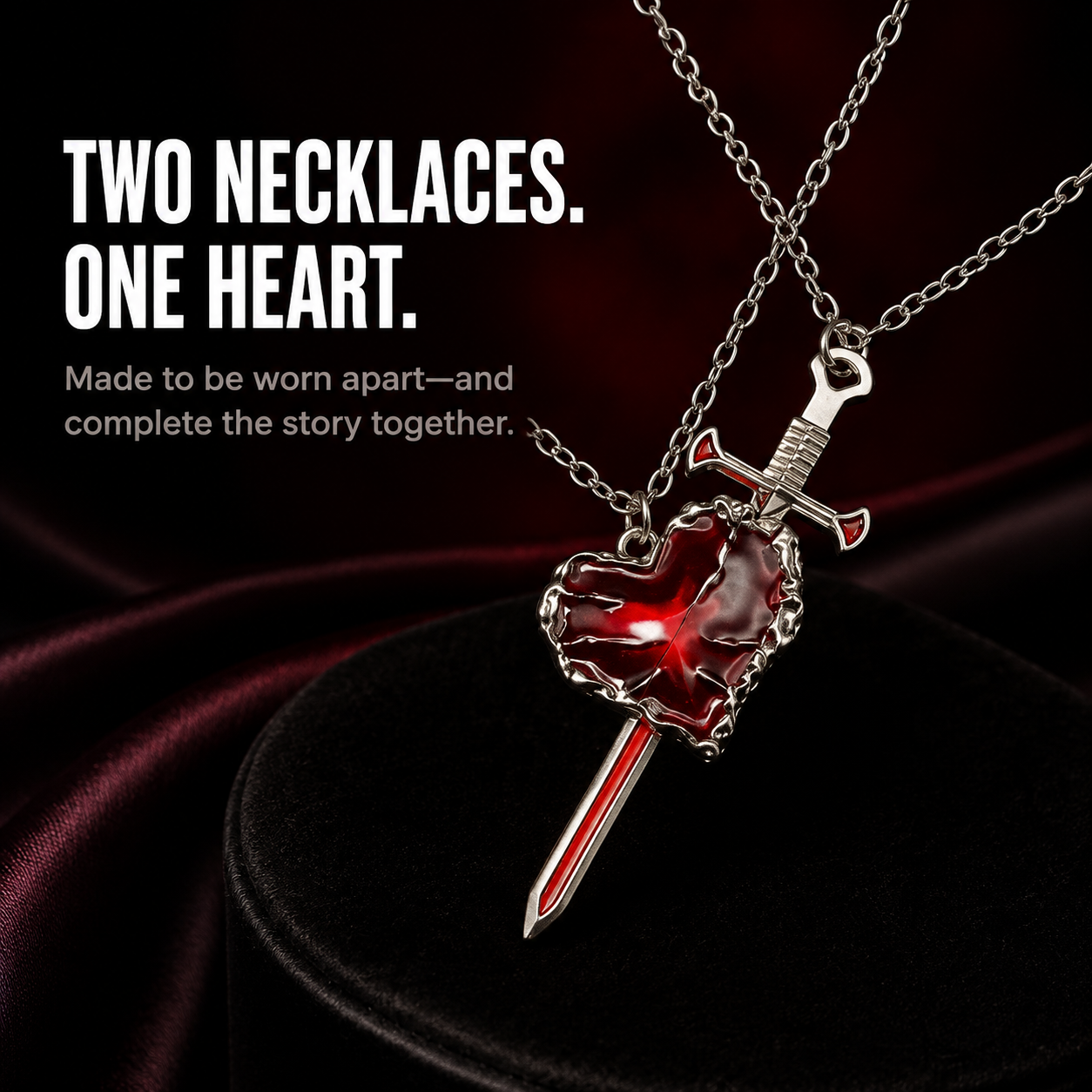 🖤 Heart & Dagger Couple Necklace Set – Two-Piece Gothic Matching Pendants