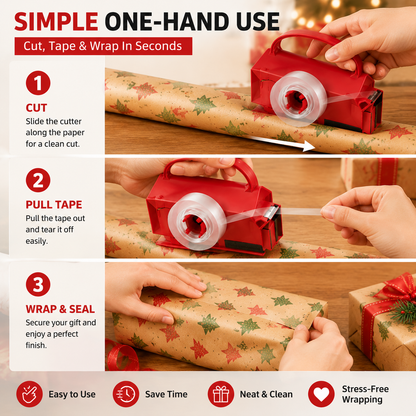 🎁 2-in-1 Wrapping Paper Cutter & Tape Dispenser – Faster Gift Wrapping Tool