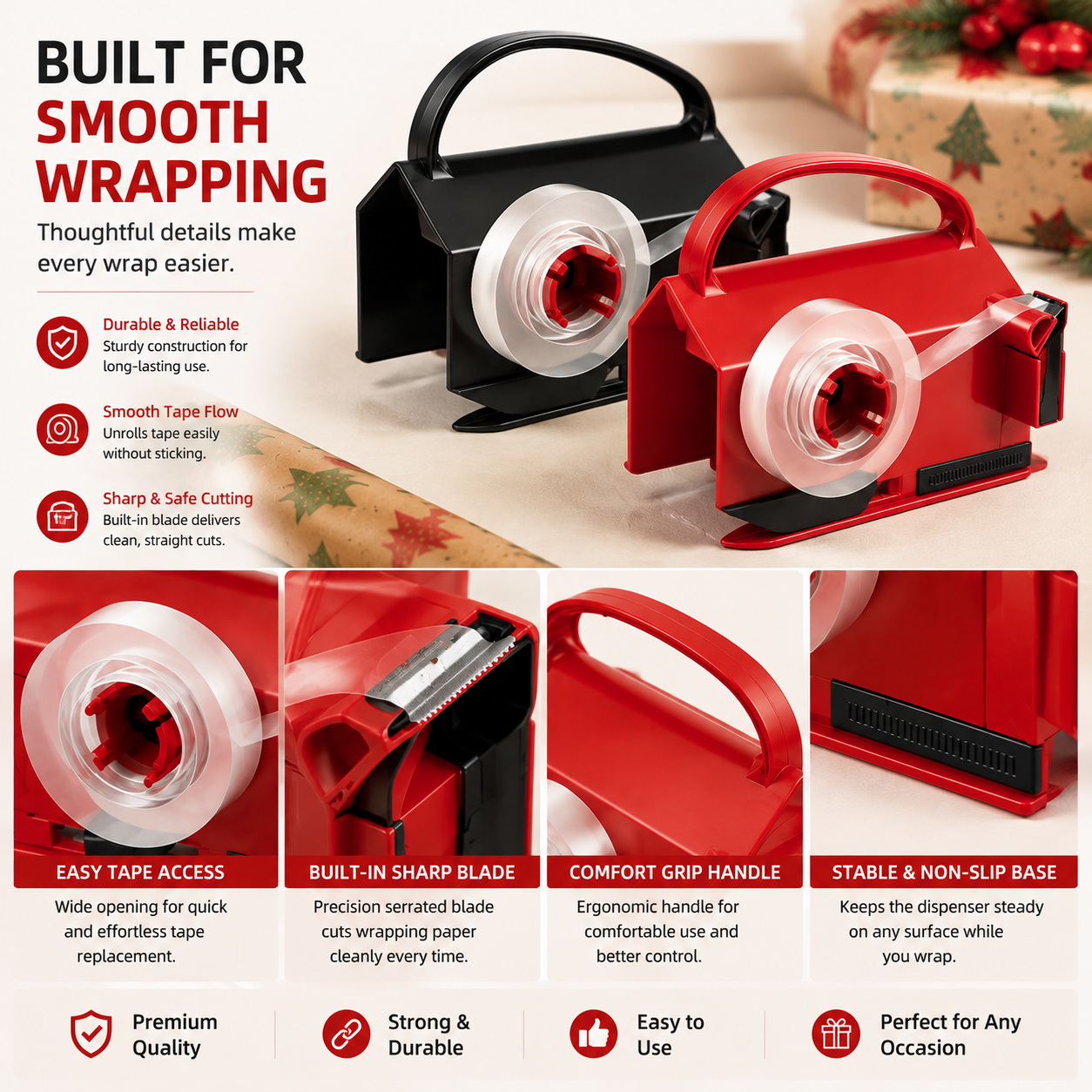 🎁 2-in-1 Wrapping Paper Cutter & Tape Dispenser – Faster Gift Wrapping Tool