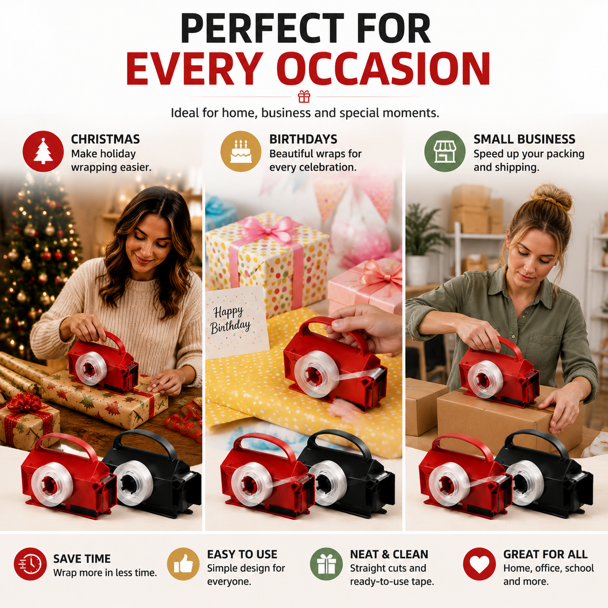 🎁 2-in-1 Wrapping Paper Cutter & Tape Dispenser – Faster Gift Wrapping Tool