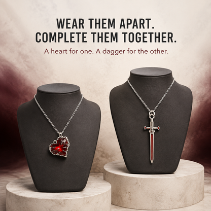 🖤 Heart & Dagger Couple Necklace Set – Two-Piece Gothic Matching Pendants