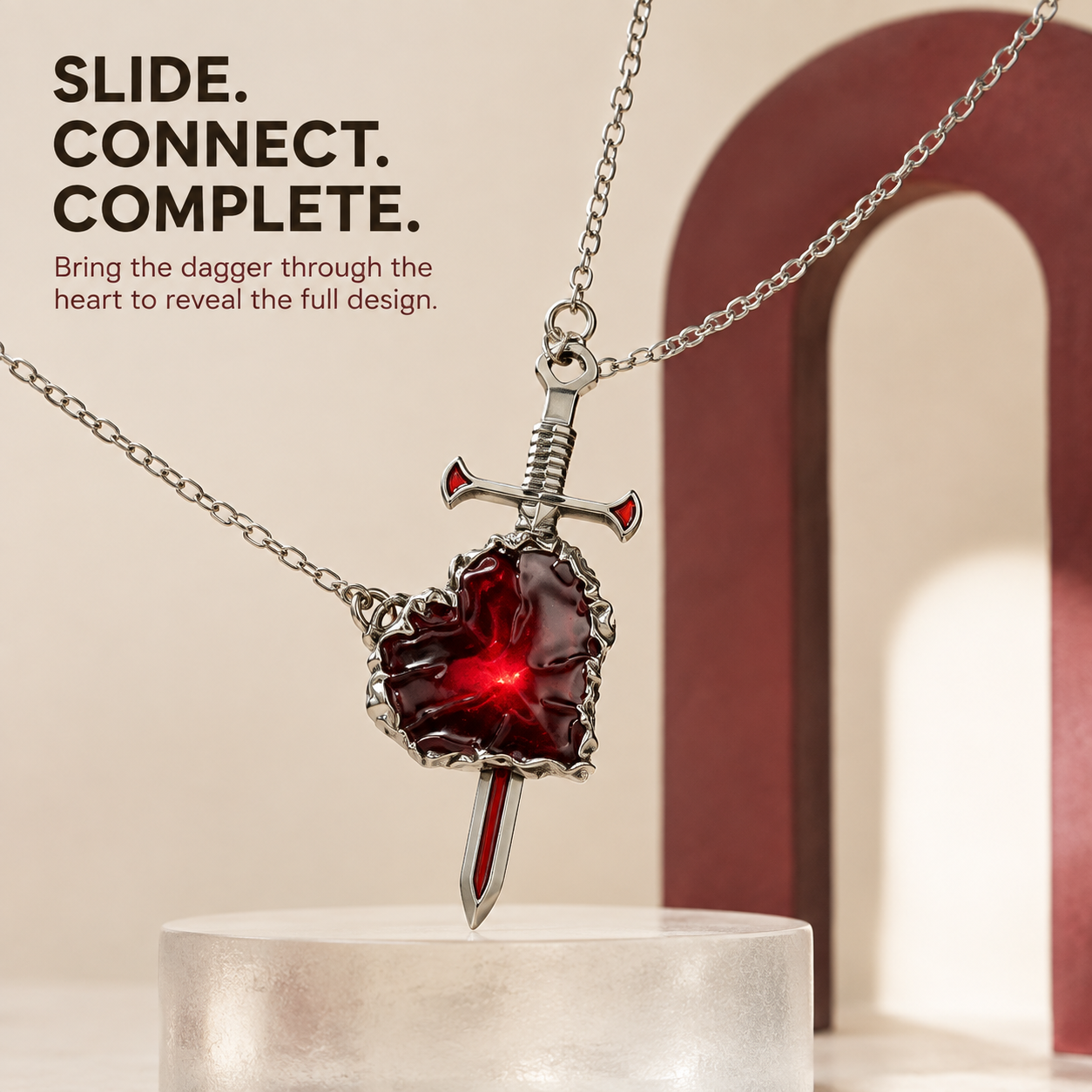 🖤 Heart & Dagger Couple Necklace Set – Two-Piece Gothic Matching Pendants