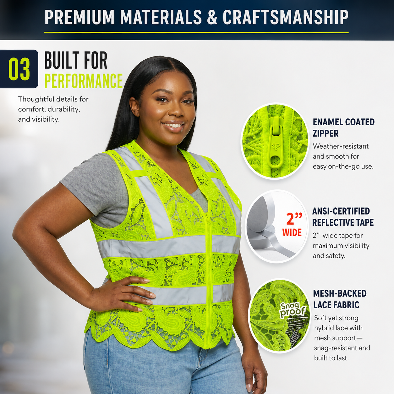 💚 Lace Safety Vest | Stylish Hi-Vis Workwear
