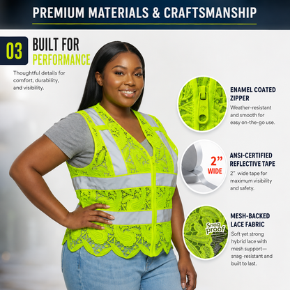 💚 Lace Safety Vest | Stylish Hi-Vis Workwear