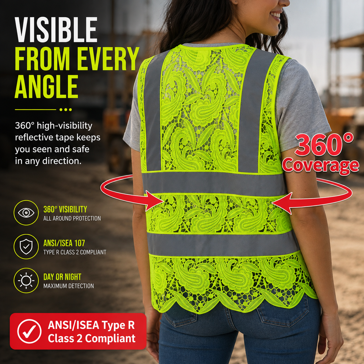 💚 Lace Safety Vest | Stylish Hi-Vis Workwear