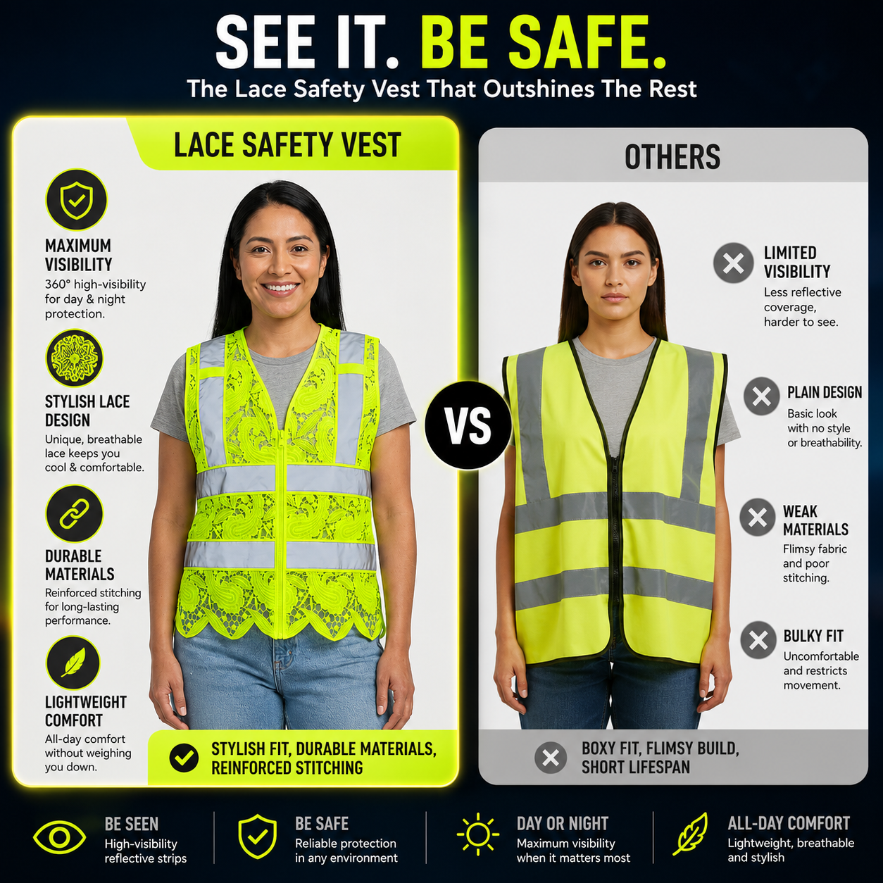 💚 Lace Safety Vest | Stylish Hi-Vis Workwear