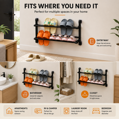 👟 Wall-Mounted Folding Shoe Rack – No-Drill 2-Tier Space-Saving Storage