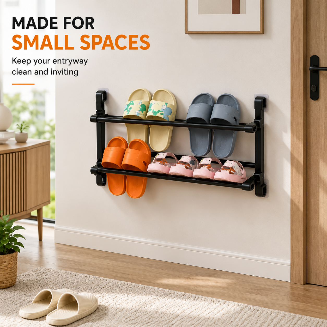👟 Wall-Mounted Folding Shoe Rack – No-Drill 2-Tier Space-Saving Storage