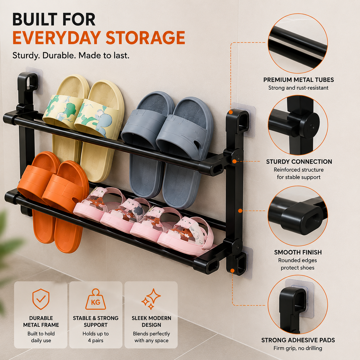 👟 Wall-Mounted Folding Shoe Rack – No-Drill 2-Tier Space-Saving Storage