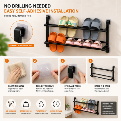 👟 Wall-Mounted Folding Shoe Rack – No-Drill 2-Tier Space-Saving Storage
