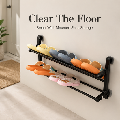 👟 Wall-Mounted Folding Shoe Rack – No-Drill 2-Tier Space-Saving Storage