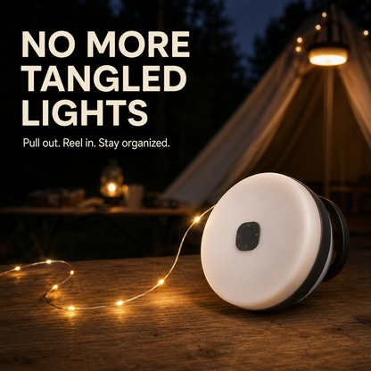 🏕️ Retractable Camping String Lights with Portable Lantern – Pull, Hang & Reel Away