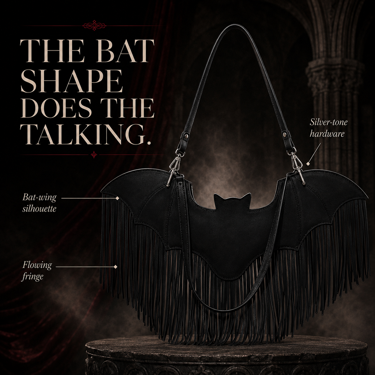 🦇 Bat Wing Fringe Shoulder Bag | Gothic Statement Purse🎃