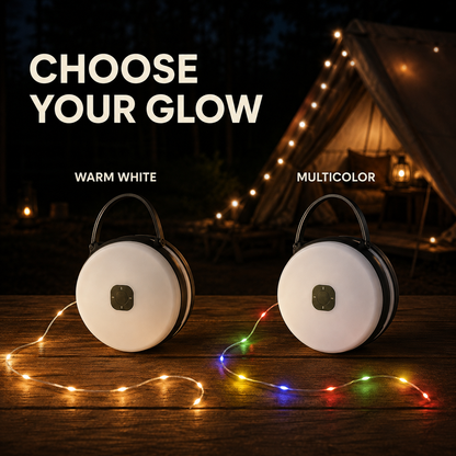 🏕️ Retractable Camping String Lights with Portable Lantern – Pull, Hang & Reel Away