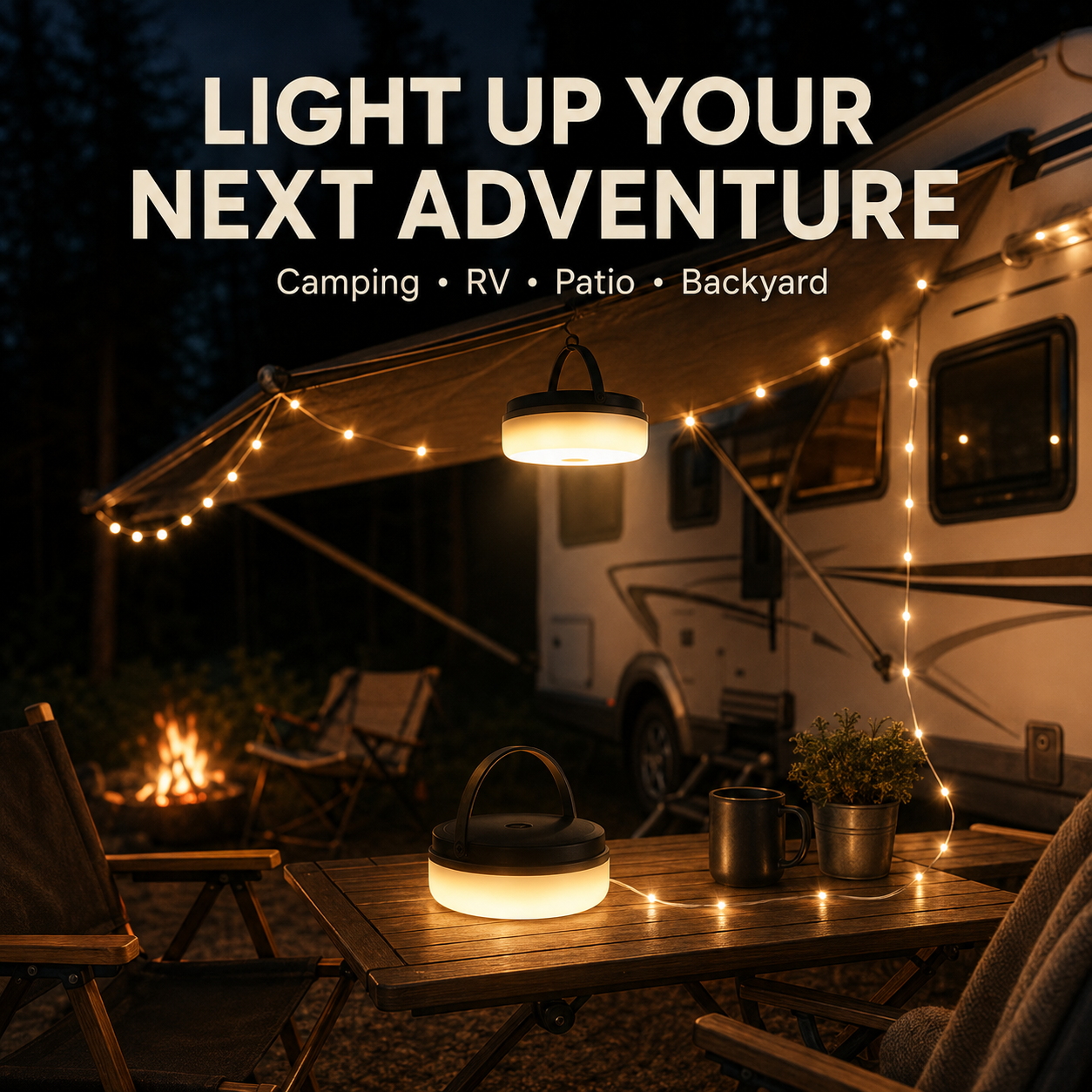 🏕️ Retractable Camping String Lights with Portable Lantern – Pull, Hang & Reel Away