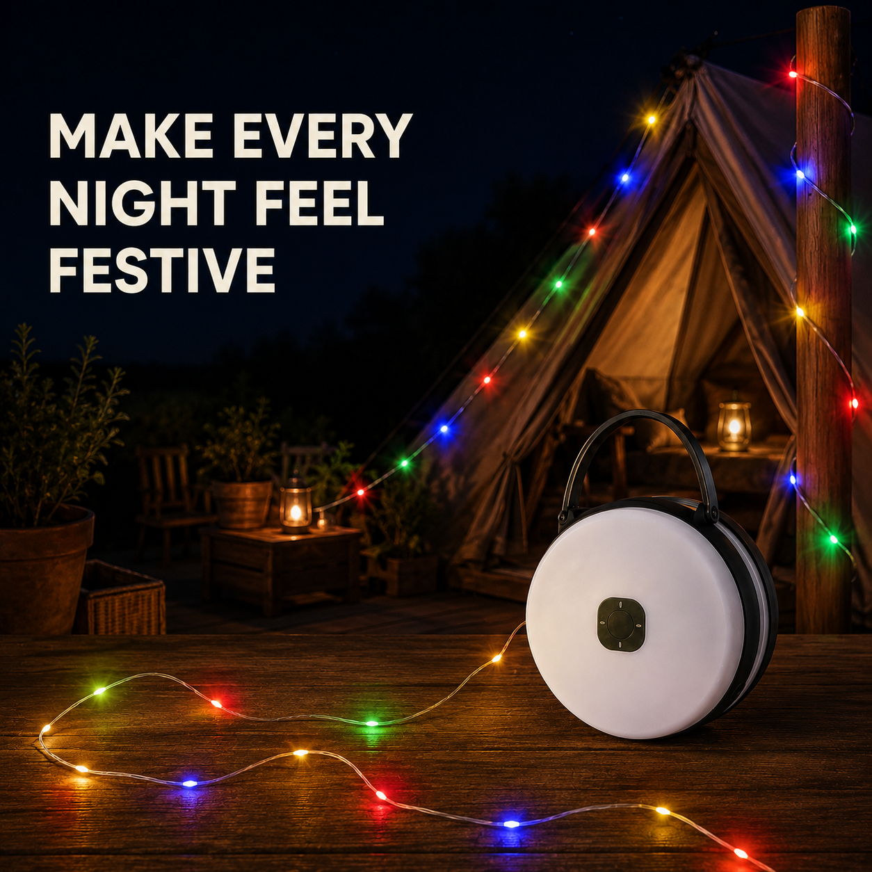 🏕️ Retractable Camping String Lights with Portable Lantern – Pull, Hang & Reel Away