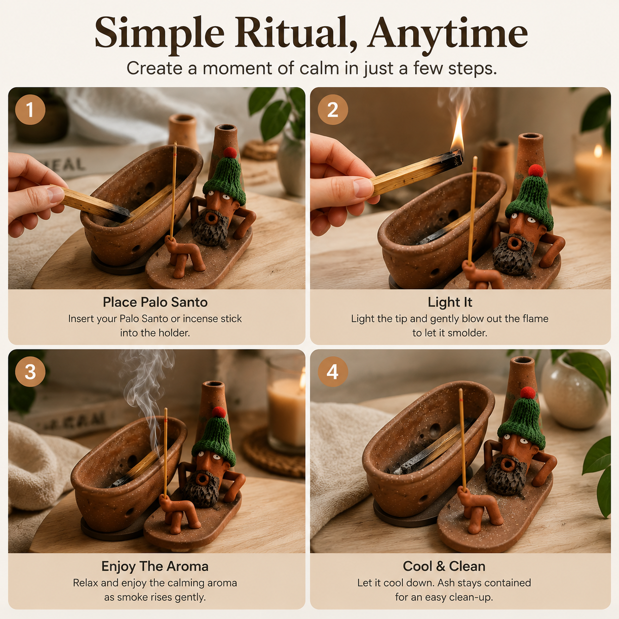 🌿 Terracotta Palo Santo Holder – Handmade Incense Burner For Calm Home Rituals