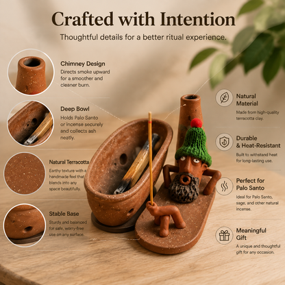 🌿 Terracotta Palo Santo Holder – Handmade Incense Burner For Calm Home Rituals