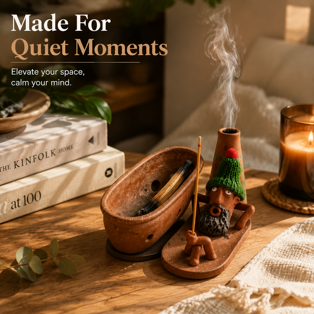 🌿 Terracotta Palo Santo Holder – Handmade Incense Burner For Calm Home Rituals