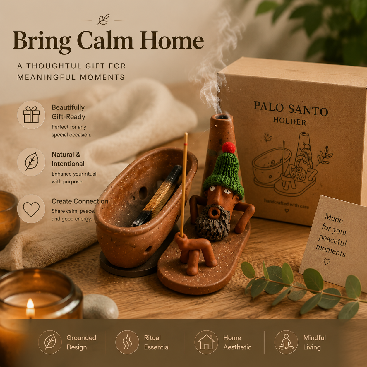 🌿 Terracotta Palo Santo Holder – Handmade Incense Burner For Calm Home Rituals