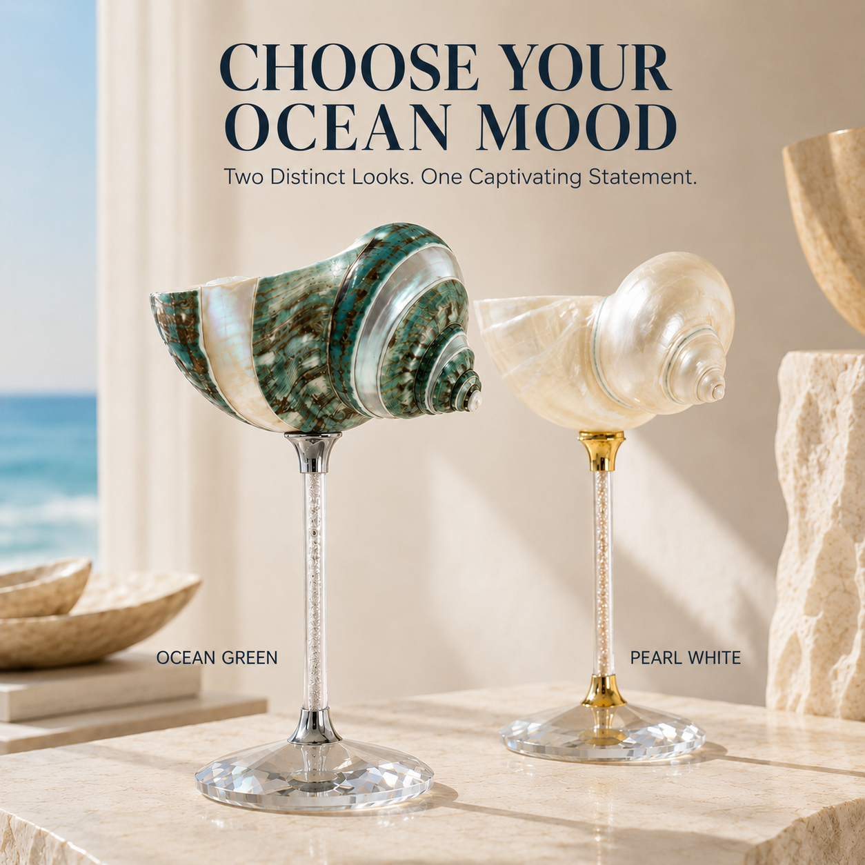 🌊 Handcrafted Conch Shell Display Goblet – Coastal Art Décor