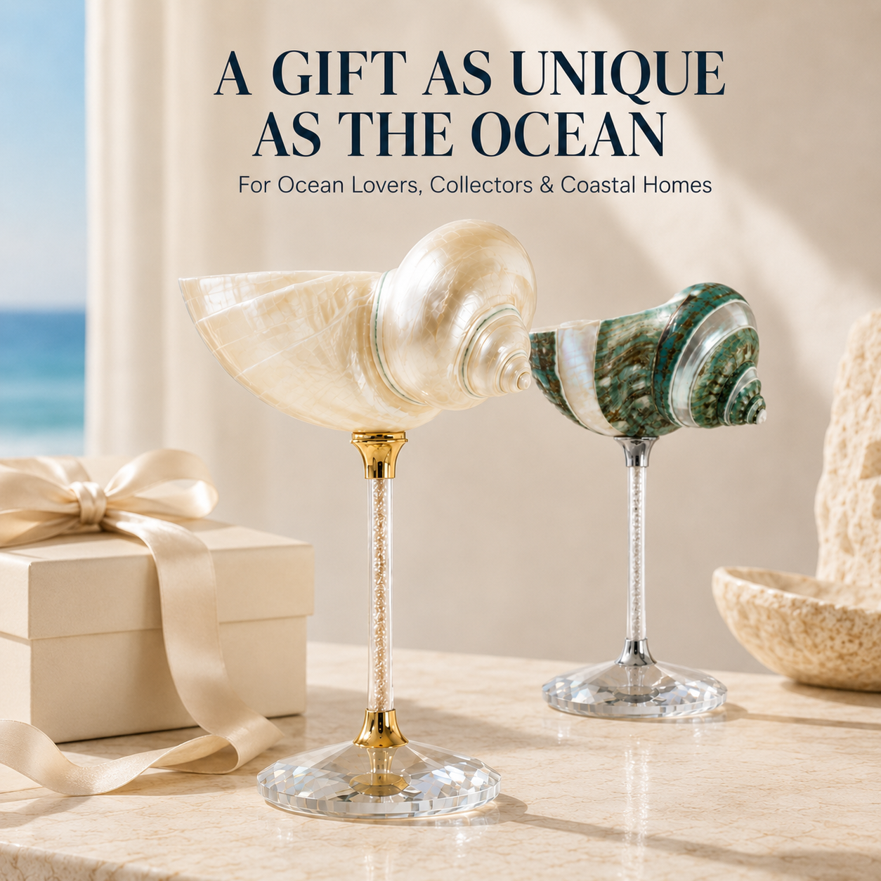 🌊 Handcrafted Conch Shell Display Goblet – Coastal Art Décor