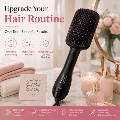 ✨ 2-in-1 Hot Air Brush Hair Dryer for Smooth Salon Style Hair