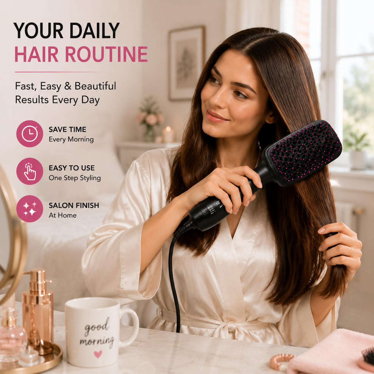 ✨ 2-in-1 Hot Air Brush Hair Dryer for Smooth Salon Style Hair