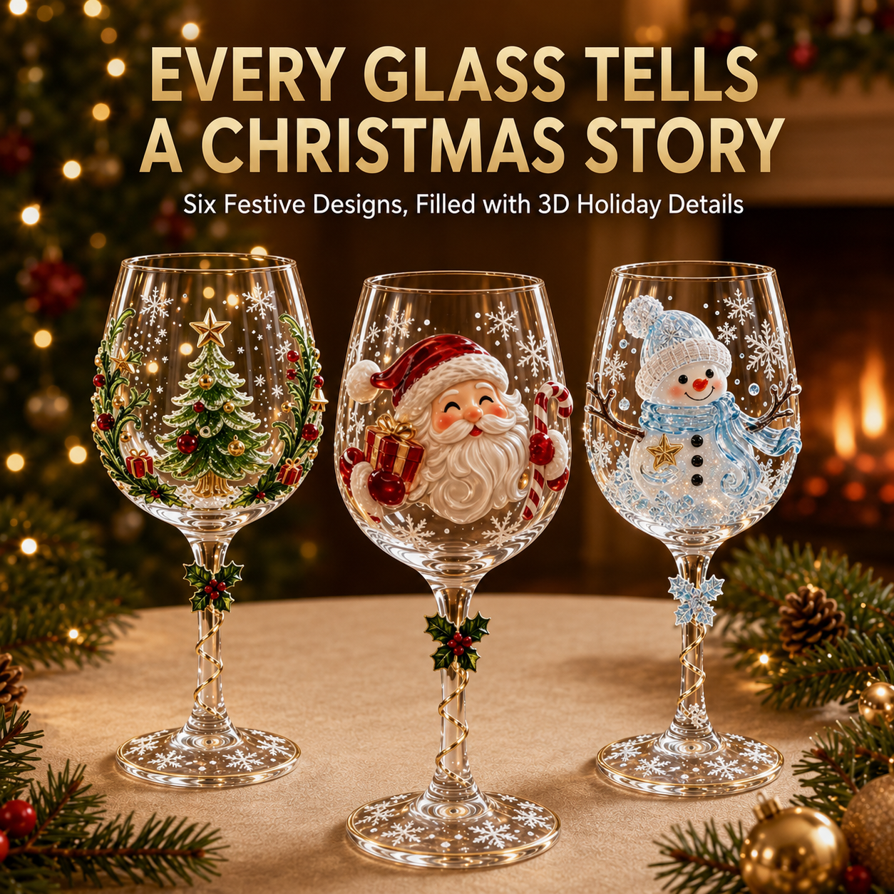 🎄 3D Christmas Collectible Stemmed Glass – 6 Festive Designs