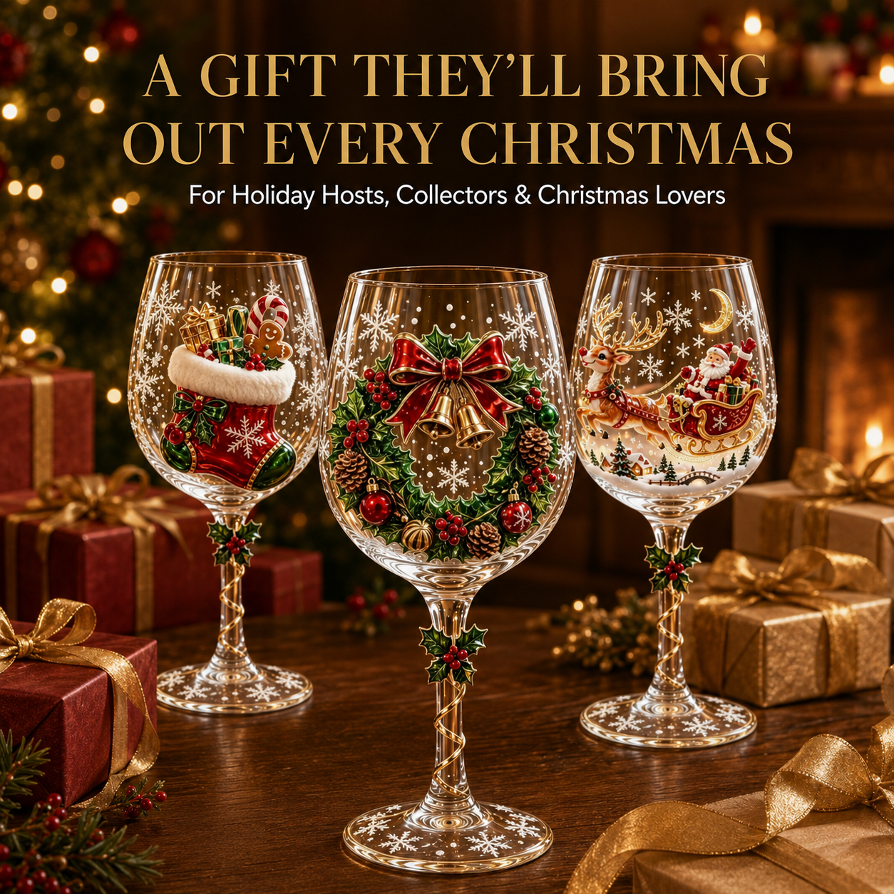 🎄 3D Christmas Collectible Stemmed Glass – 6 Festive Designs