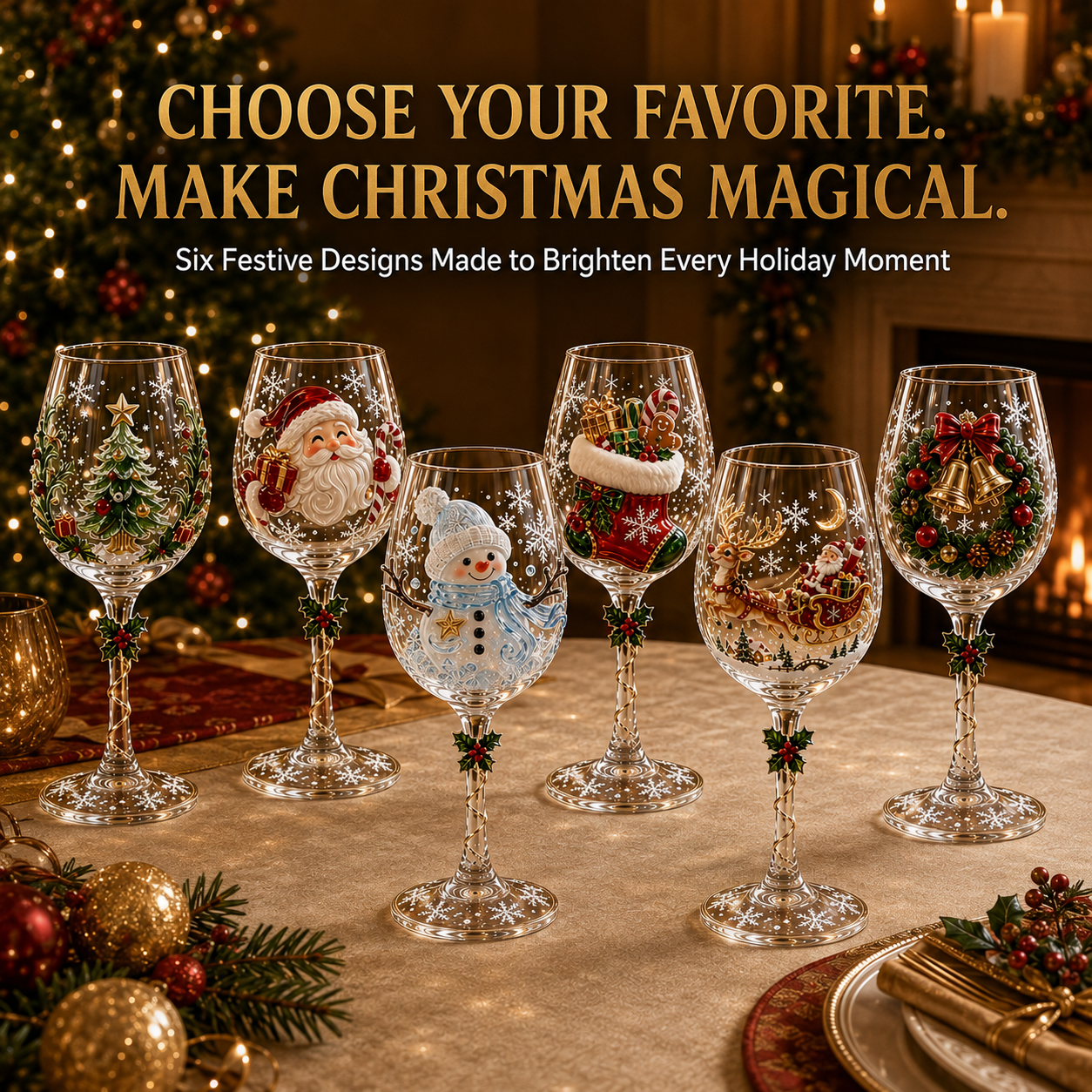🎄 3D Christmas Collectible Stemmed Glass – 6 Festive Designs