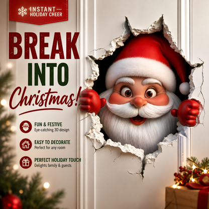🎅 3D Santa Christmas Wall Decal | Festive Holiday Decor