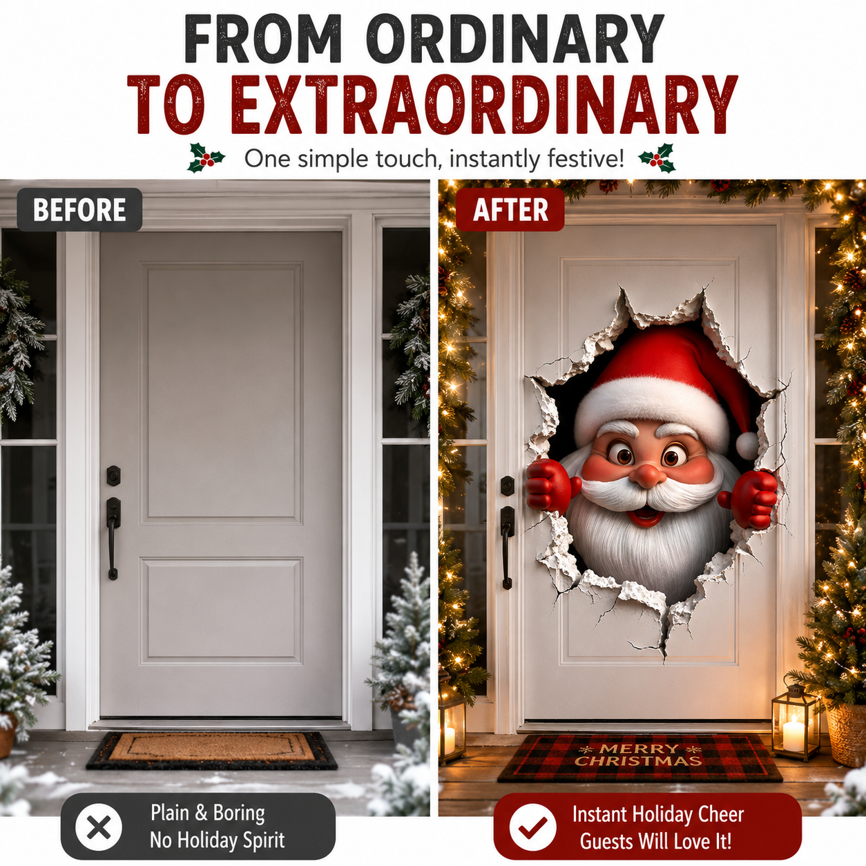 🎅 3D Santa Christmas Wall Decal | Festive Holiday Decor