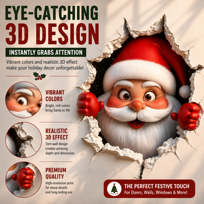 🎅 3D Santa Christmas Wall Decal | Festive Holiday Decor